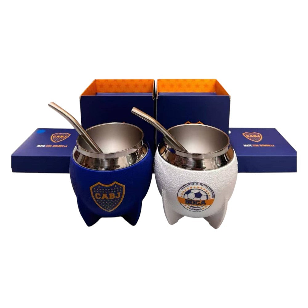 Mate De Acero Inoxidable 250ML Boca Juniors Con Bombilla Acero MAT-BJ01