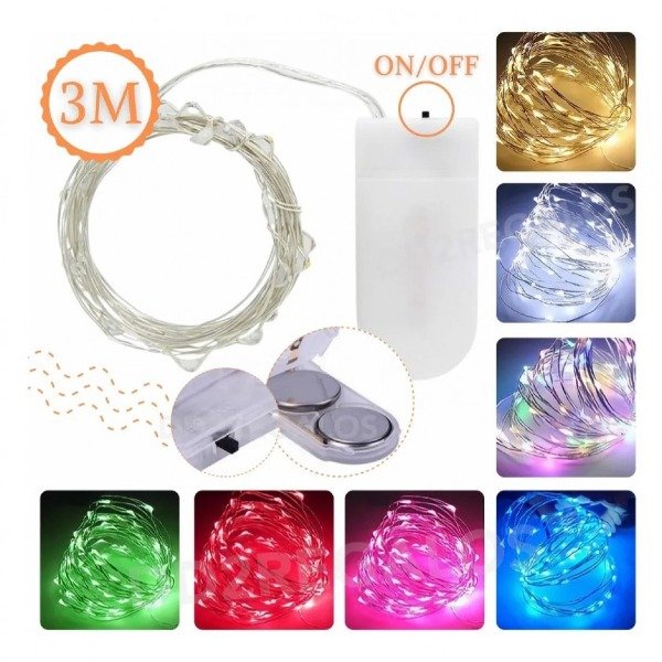 10u Hilo Alambre Luz Led Multicolor 3mts Con Pila