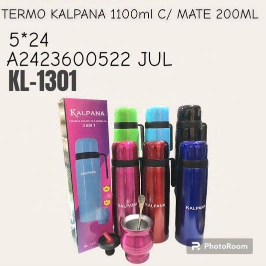 Termo Térmico 1100ML Con Mate 200ML Y Bombilla KALPANA