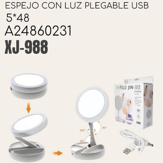 Espejo Con Luz Plegable Recargable USB O A Pilas JX-988 75