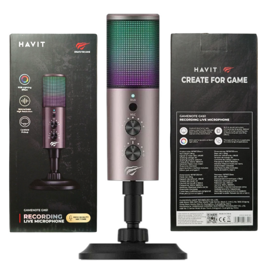 Micrófono Gamer Para PC Con Luz RGB 192KHz 24bits Havit GK61