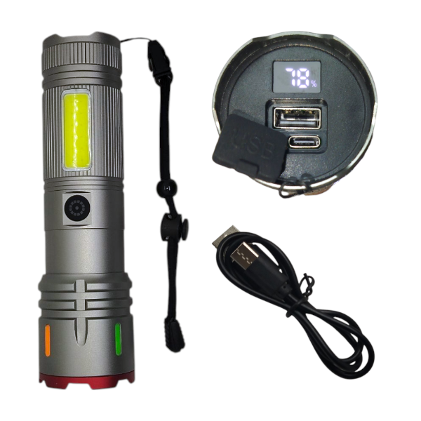 Linterna Reforzada Recargable USB 4 Modos Cargador Portátil Para Celu EX0153
