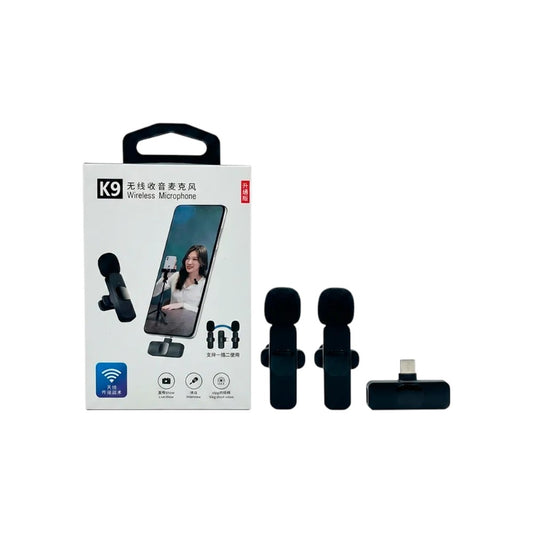 Microfono Corbatero Inalambrico K9 Tipo C + Adaptador Lighting Negro 0659