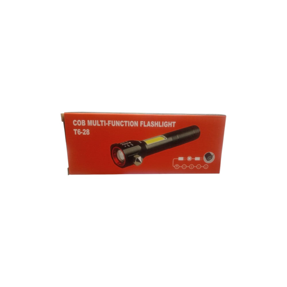 Linterna LED Multifunción con Zoom + Martillo de Seguridad + Hoja + Imán