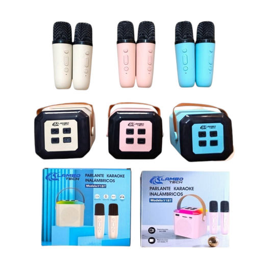 Parlante Inalámbrico Con Dos Micrófonos Inalámbricos Recargable USB Karaoke Y1BT