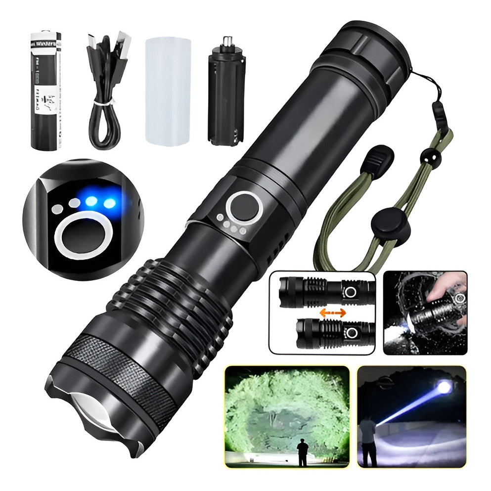 Linterna Reforzada Recargable USB 4 Modos Uso Pila Recargable USB P50