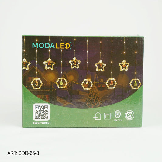 Cortinas De Luces Led Octogonal Estrellas Calida Enchufe 3M*60CM SDD-65-8