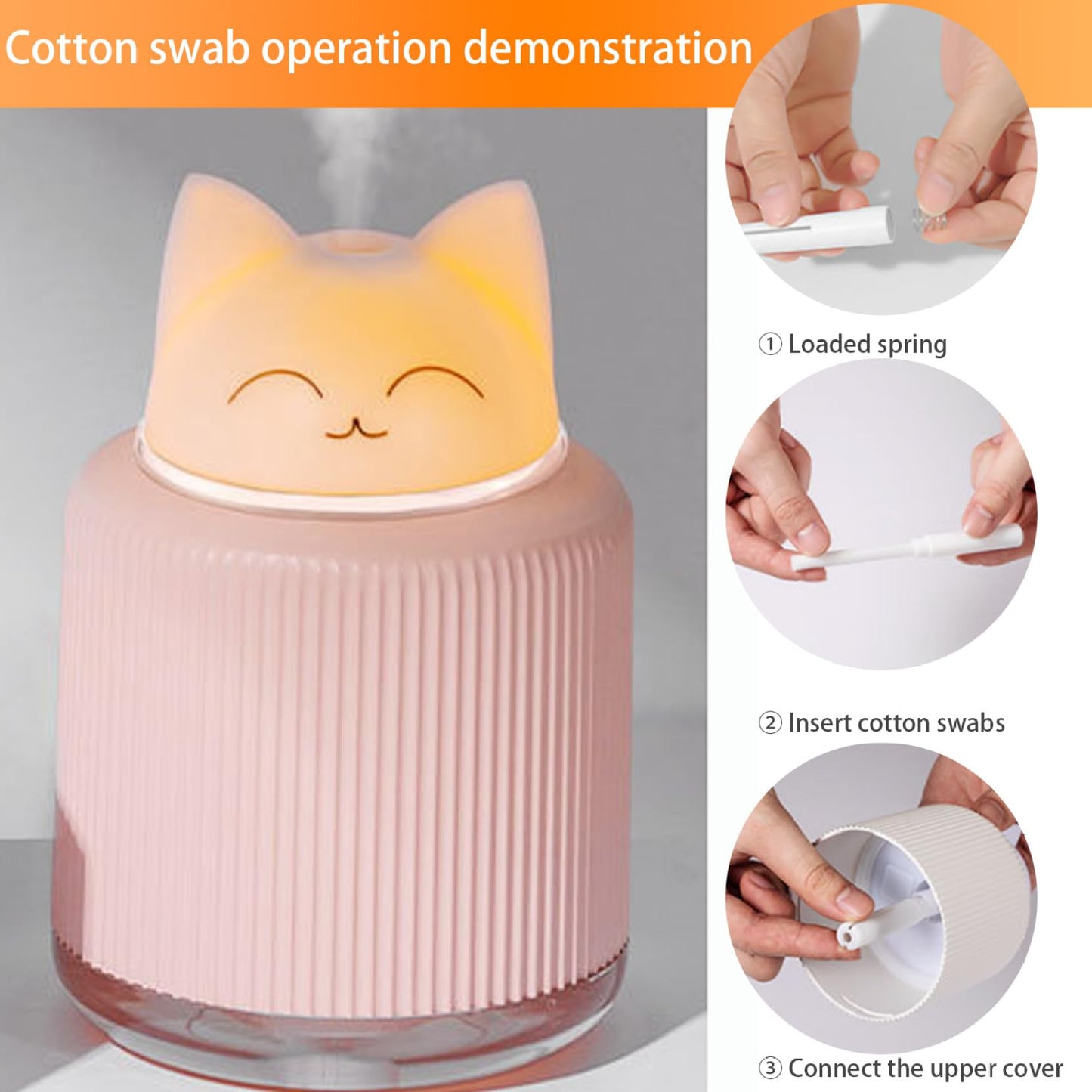 Humidificador De Ambiente 300ML Con Luz Enchufe USB Diseño Gatito JXL33-3