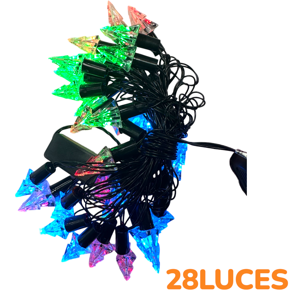Guirnalda 28 Luces Led Navideña Pino 3M Cable Negra Multicolor Enchufe C-91023