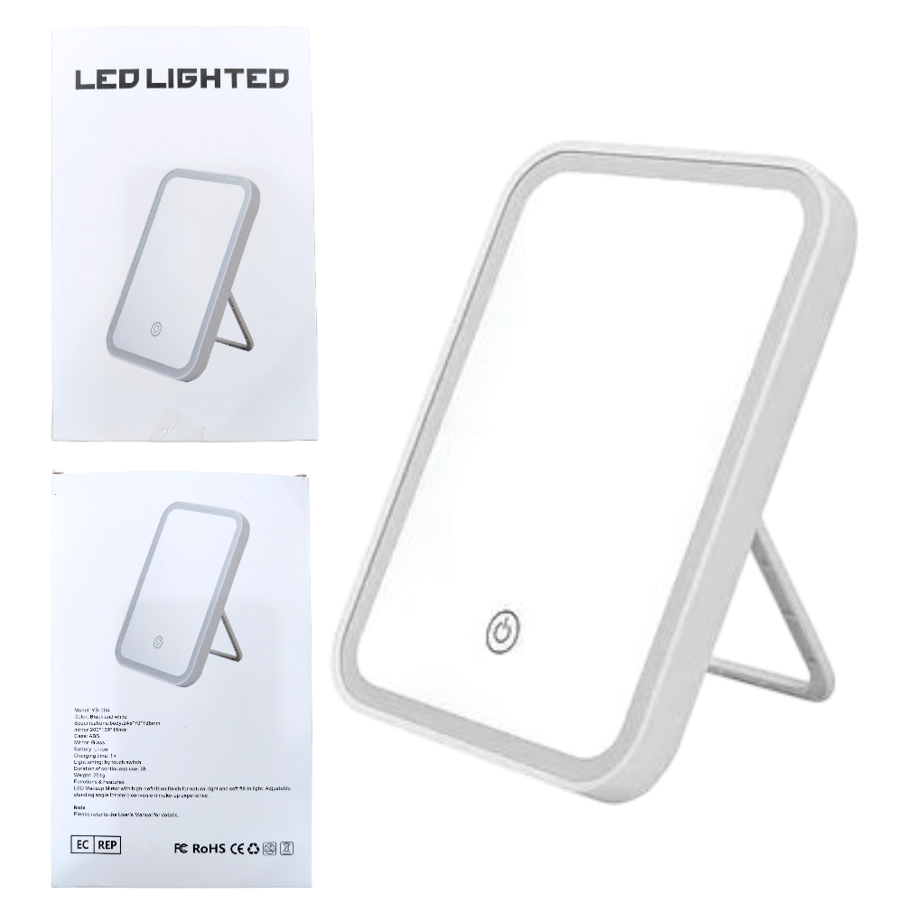 Espejo Con Luz LED Recargable USB 20x14CM YB-005