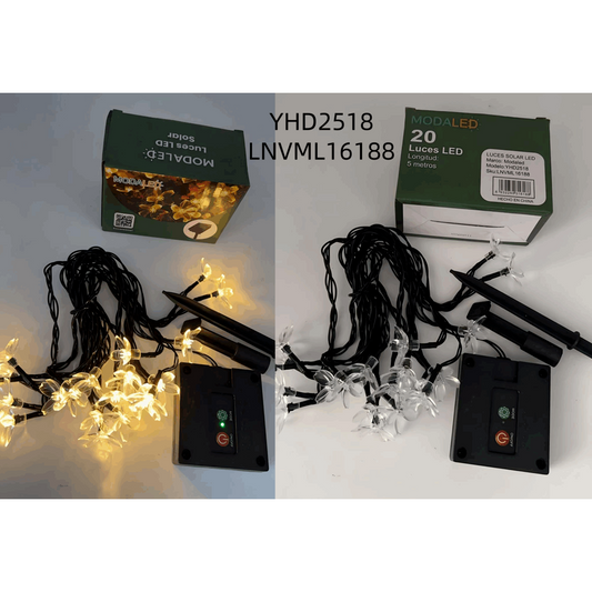 Guirnalda 20 Luces Led Navideña 5M Cálida Flores Uso Solar YHD2518