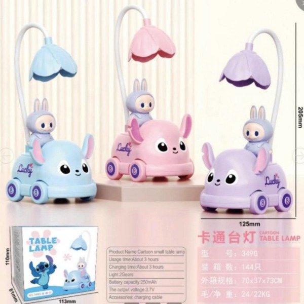 Lámpara Velador Recargable USB Con Ruedas Y Muñeco Labubu 2 Modos 349H