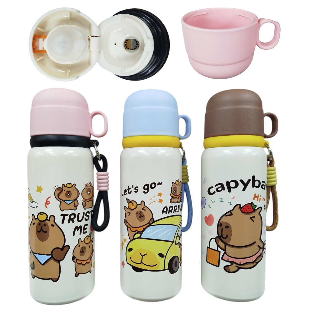 Botella Termica Acero Inoxidable 550ML Con Tirita Diseño Capibara 110