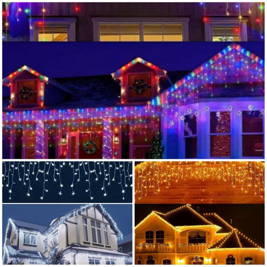 Cortinas De Luces Led Tipo Lluvia Cálida/Fría/Colores Enchufe Con 16 Tiras C-91014/5/6