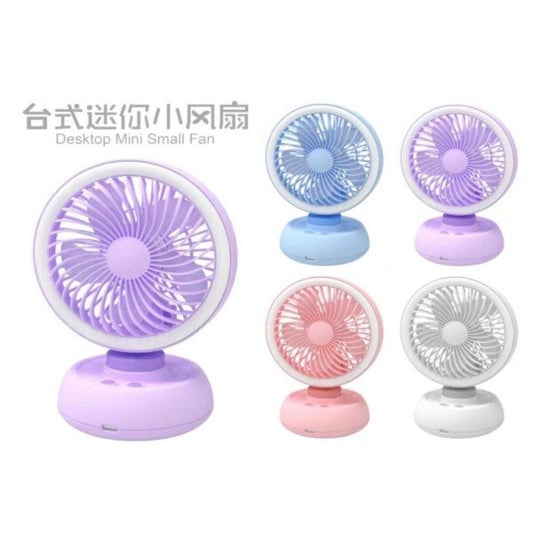 Ventilador Mini Portátil Recargable USB Giratorio Con Luz Blanca De Mesa  3689