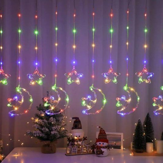 Cortinas De Luces Led Con 5 Estrella Y 5 Luna Multicolor Enchufe 3M*50CM C-91006