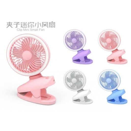 Ventilador Mini Portátil Recargable USB Giratorio Con Luz Blanca Y Brocha 3788