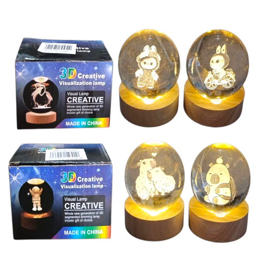 Lampara Velador Creativa Esfera De Cristal 3D Led USB Labubu Capibara JW253