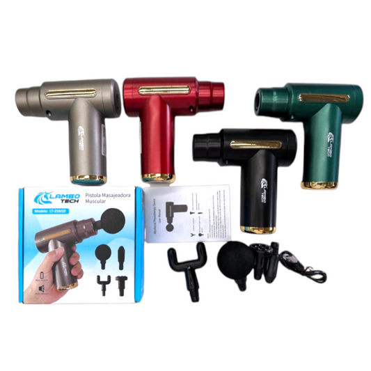 Masajeador De Pistola Recargable USB Con Accesorios LT-25M10