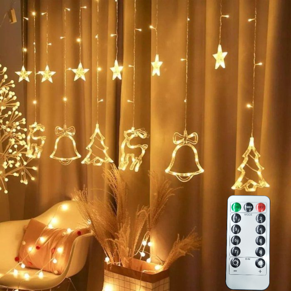 Cortina De Luces Led Calida 12 Tiras Arbol Estrella 3M Con Control Remoto 02012