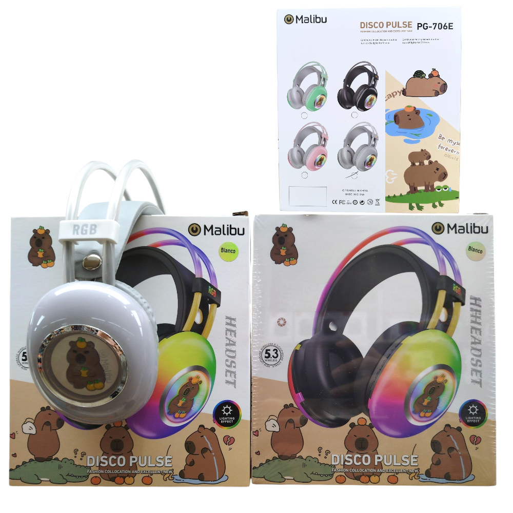 Auricular Inalámbrico Vincha Recargable USB RGB Diseño Capibara PG706