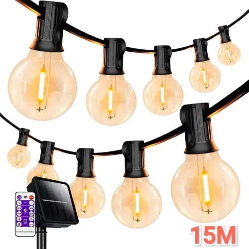 Guirnalda 15 Focos Luces Led 15M Enchufe Calida Uso Solar C-M9026