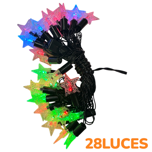 Guirnalda 28 Luces Led Navideña Estrella 3M Cable Negra Multicolor Enchufe C-91022