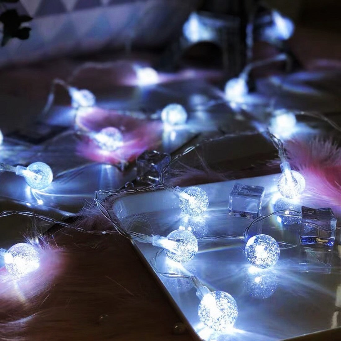 Guirnalda 28 Luces Led Navideña Bolita Transparente 3M Fría Enchufe 0045