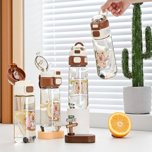 Botella Plástica 500ML Con Doble Pico Y Tirita Diseño Capibara 025E5