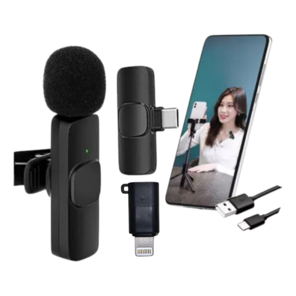 Set De 2 Micrófonos Corbatero Inalámbrico Recargable Con TipoC o iPhone 2en1 K11