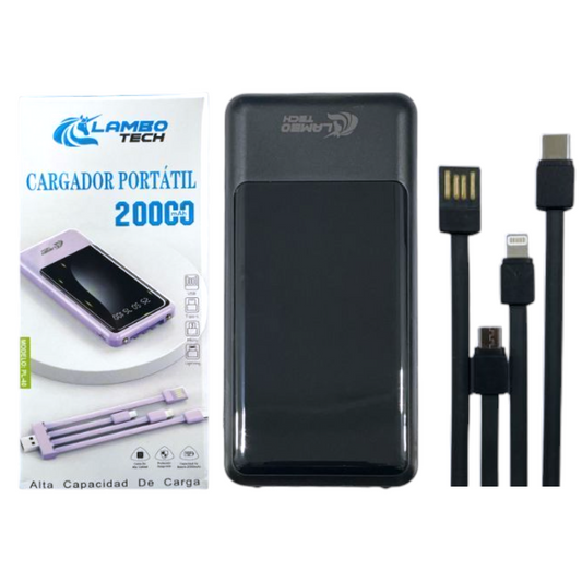 Cargador Portátil Power Bank 20000 mAh Con Linterna Y Cables PL-40