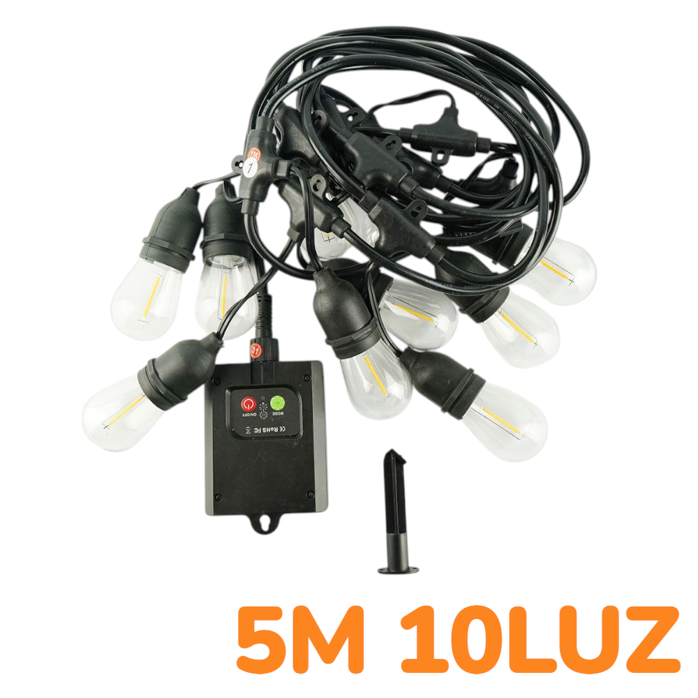 Guirnalda Con Luz 10 Focos Desmontables 5M Calida Uso Solar SF-2505