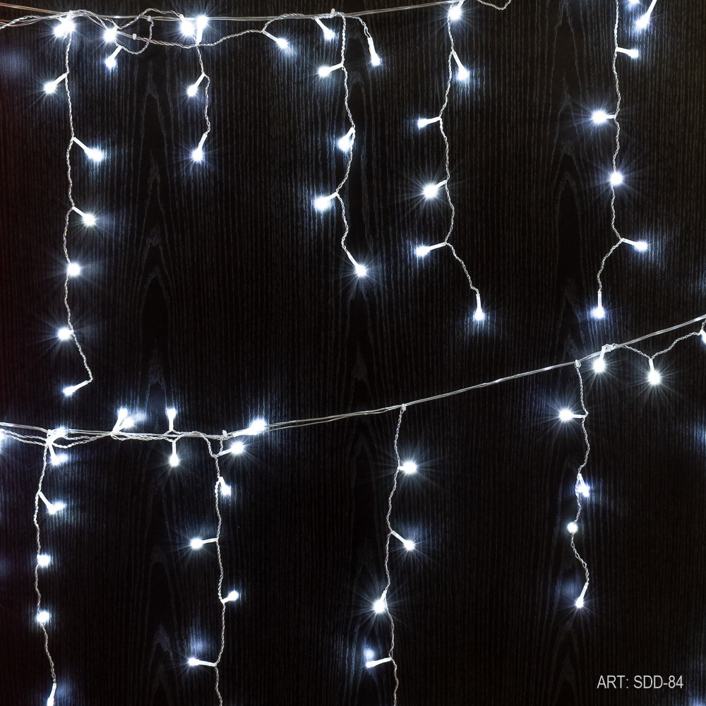 Cortina Luz Lluvia Led 96 Luces 3*0.7M Blanco Frío Enchufe SDD-84