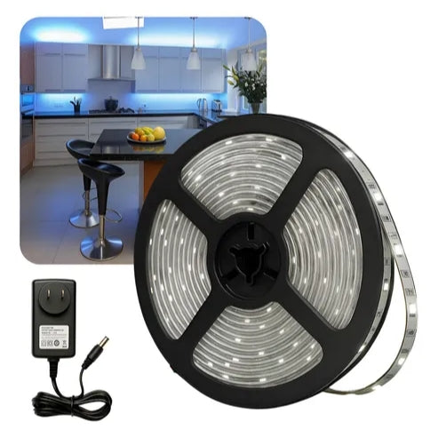 Tira Led 5050 Luces Frias 5M Con Control Remoto Enchufe 220V