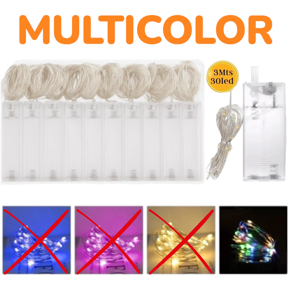 10PCS Hilo Alambre Luz Led Multicolor 3M A Dos Pilas AA