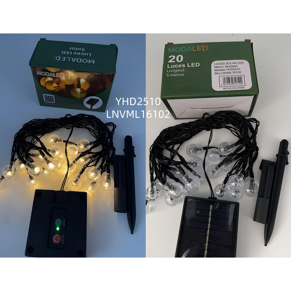 Guirnalda 20 Luces Led Navideña 5M Cálida Bolitas Uso Solar YHD2510