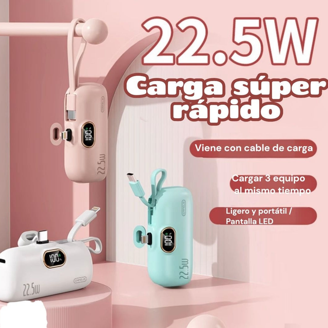 Cargador Portátil Power Bank 5000 mAh 22.5W 3 Cables iPhone y Android 0038