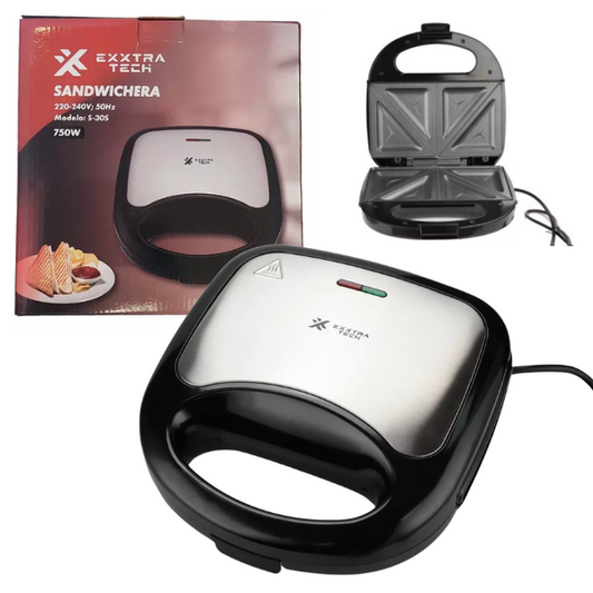 Sandwichera Maker 750W Enchufe Doble Tapa Desayuno ExxtraTech S-30S EX