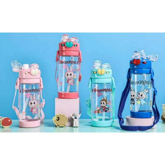 Botella Plástica 500ML Doble Pico Diseño Labubu Con Tirita C-99