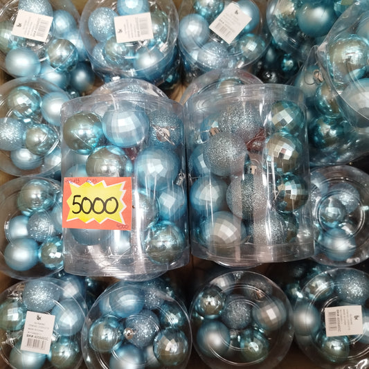 Cajita De 20 PCS Bolas Navideñas Con 4CM Celeste 4956493C