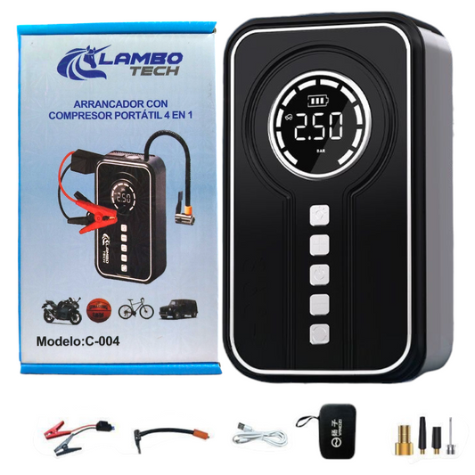 Compresor Inflador De Aire Universal Linterna Arranquer Cargador Bateria De Auto C-004