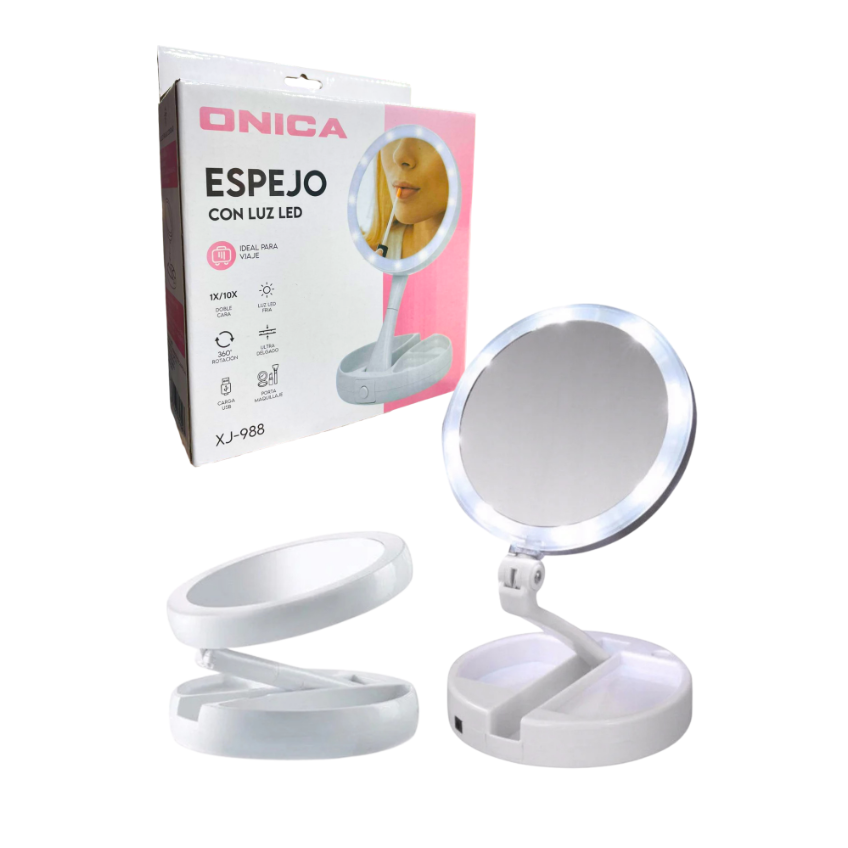 Espejo Con Luz Plegable Recargable USB O A Pilas Onica XJ-988