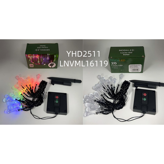 Guirnalda 20 Luces Led Navideña 5M Multicolor Bolitas Uso Solar YHD2511