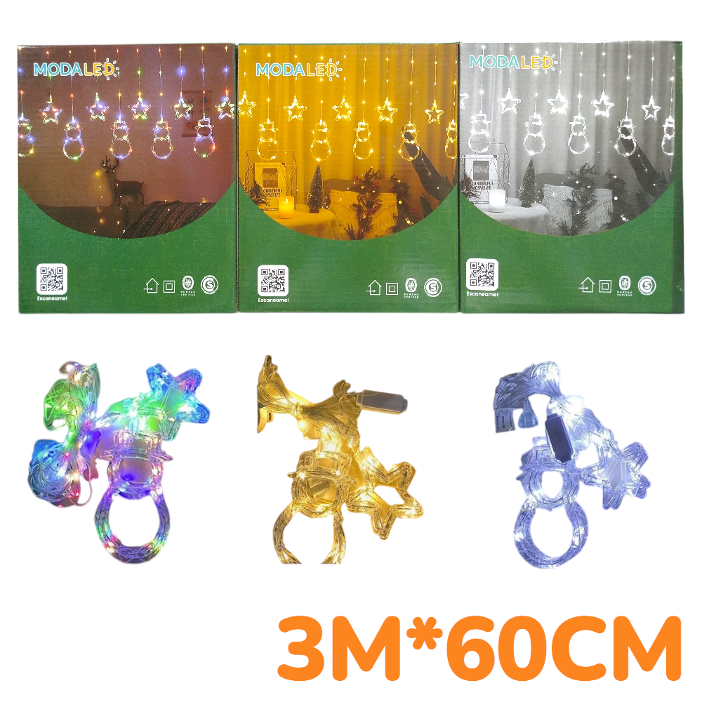 Cortinas De Luces Led Con Estrella Y Nieve Enchufe 220V SDD-2537