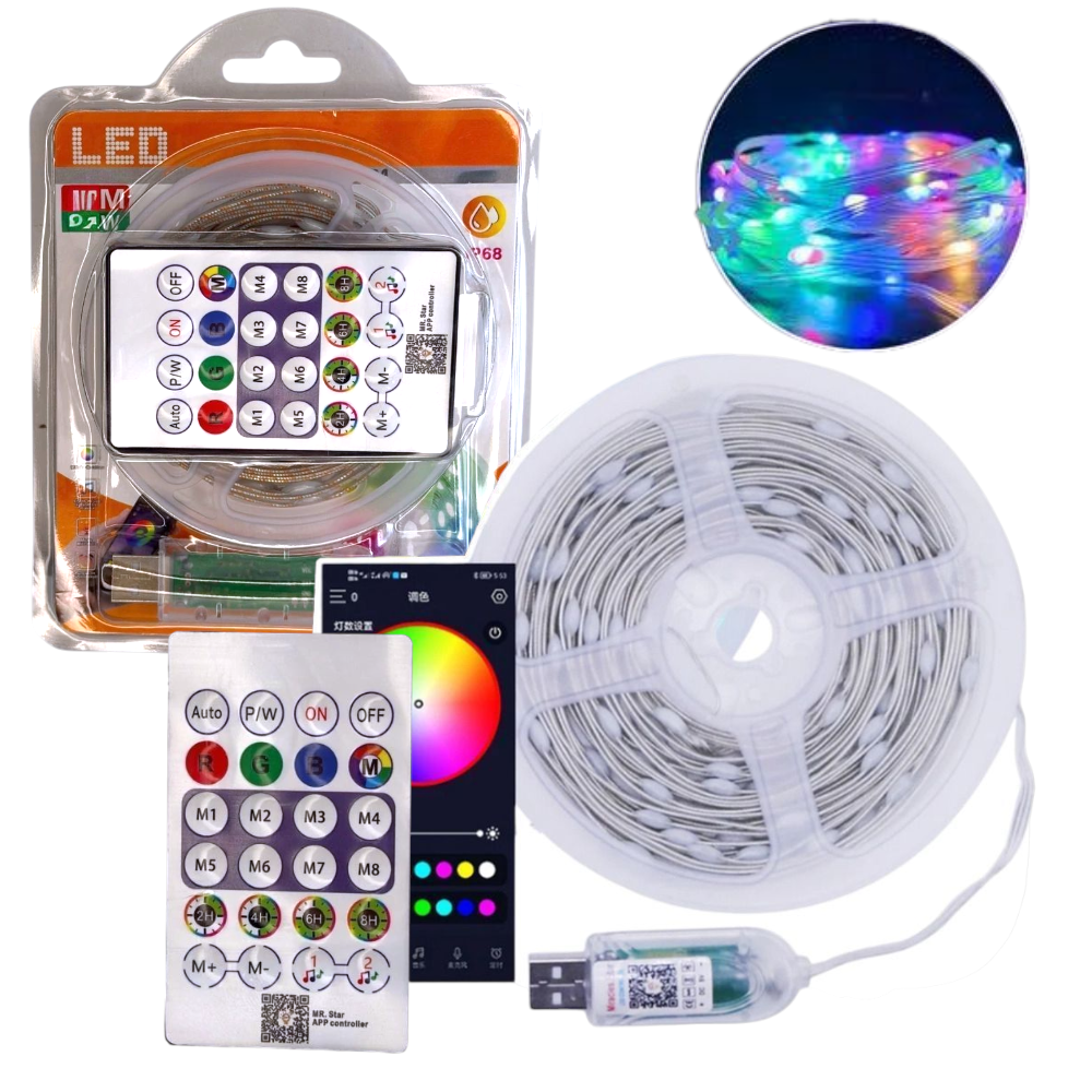 Tira Led RGB 10M Con Control Remoto Y APP Enchufe USB C-405
