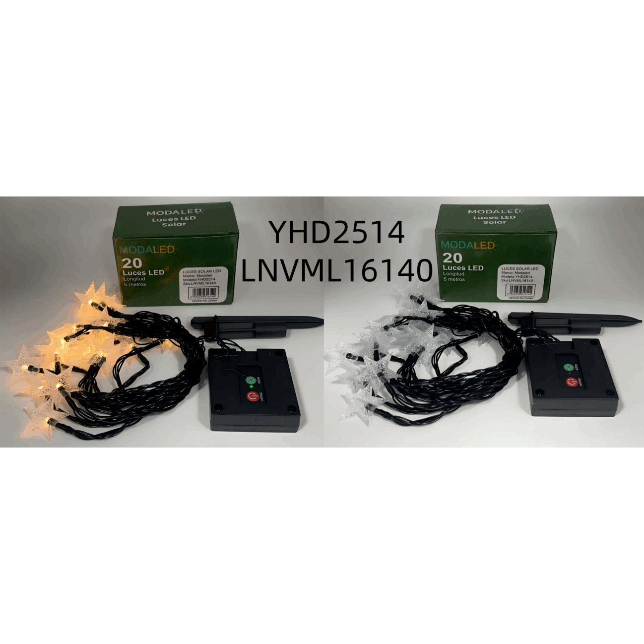 Guirnalda 20 Luces Led Navideña 5M Cálida Estrellas Uso Solar YHD2514