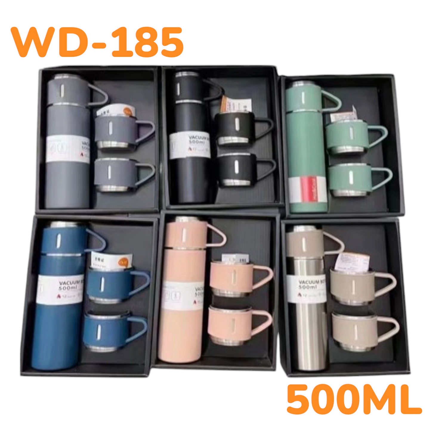 Set De Termo Térmico Acero 500ML Con 2 Tasitas Liso SET-01